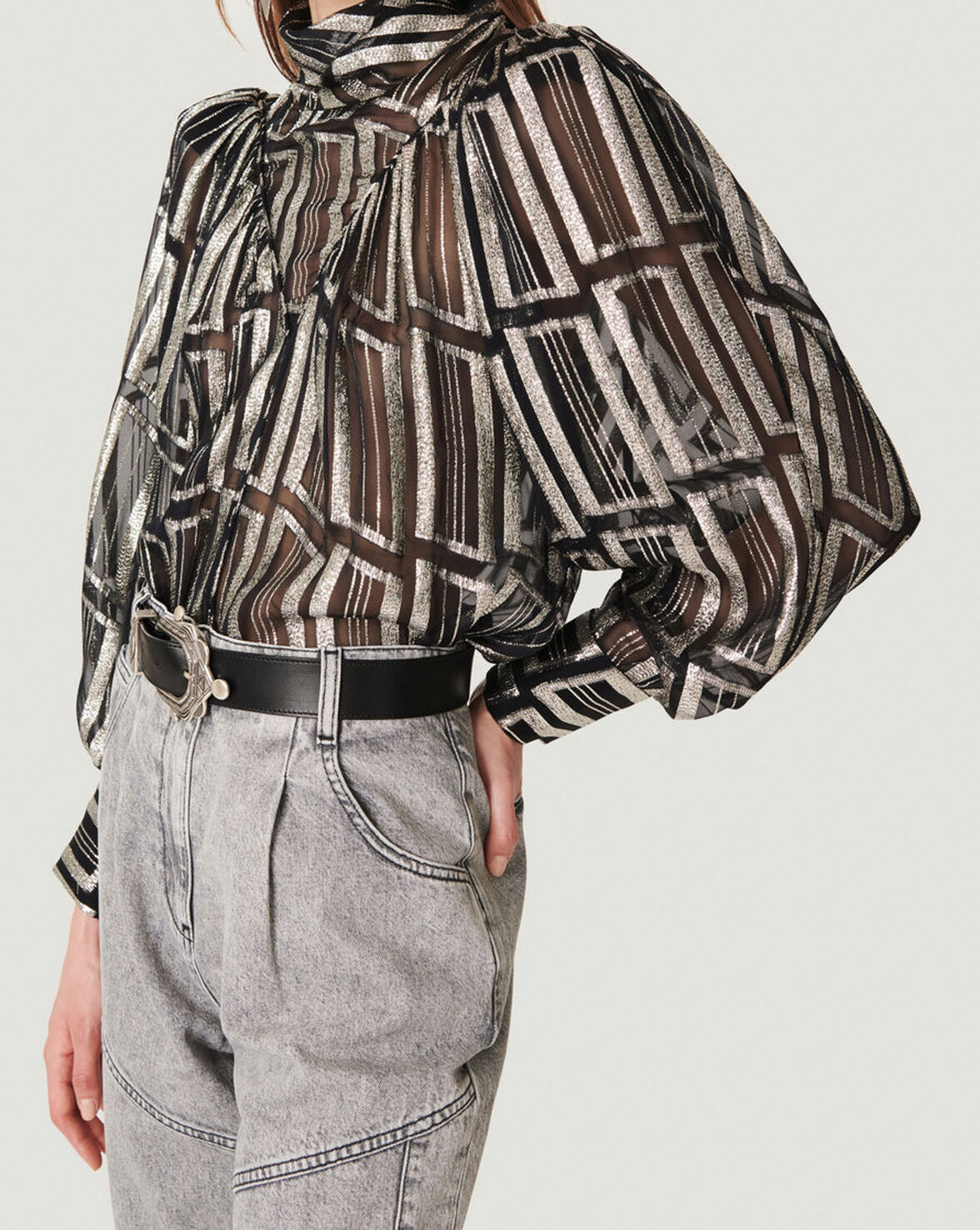 CLAIRETA SHEER METALLIC PRINTED TOP image number null